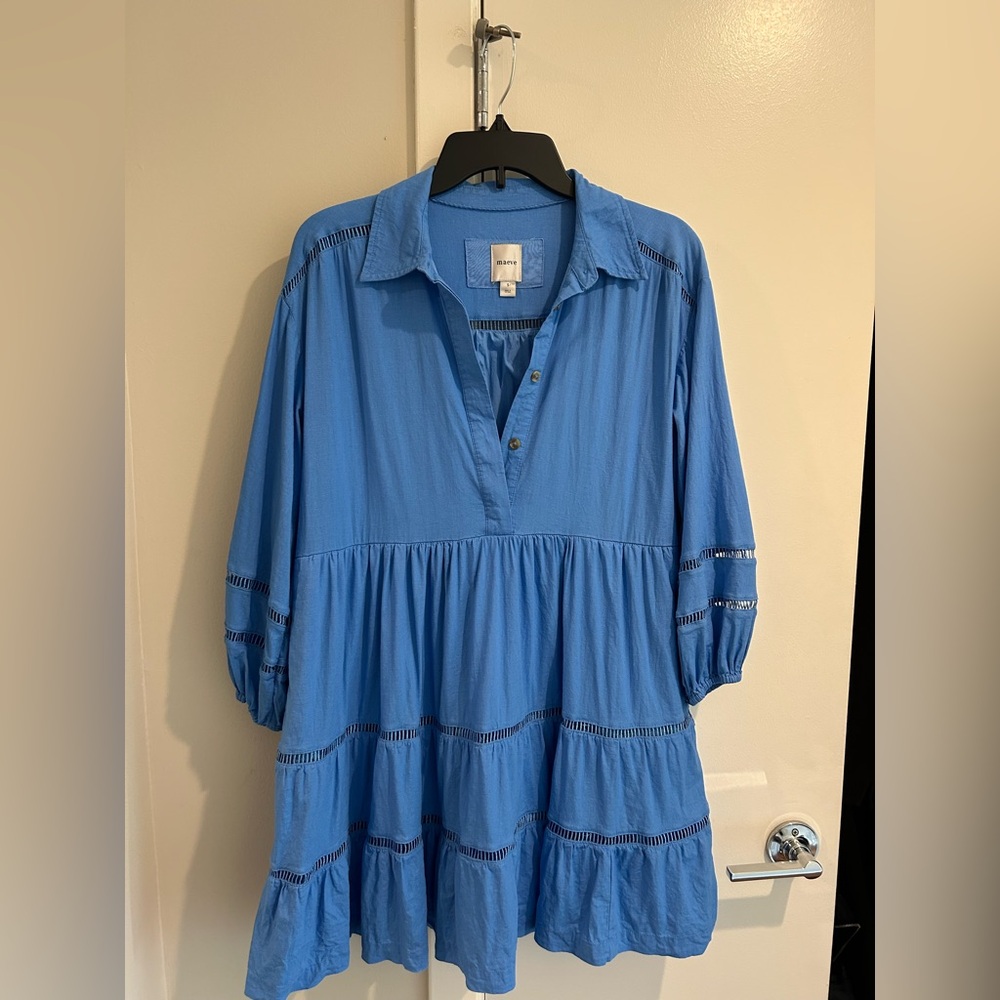 Maeve Bright Blue Tiered Shirt Dress